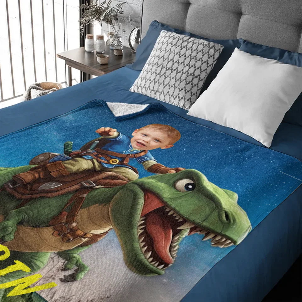 Custom Dinosaur Blankets Personalized Boy Riding Dinosaur Blanket