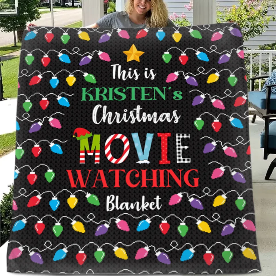 Customized Christmas Movie Viewing Blankets - Multi-colored Soft Blanket With Personalized Name - A Gift For Yourself,Friend,Family