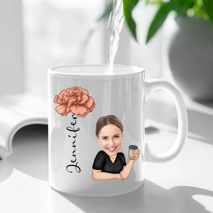 Mugs That Can Be Customized With Designs - Birthday Flower Mug Personalized With Cartoon Character And Name - A Gift For Friends,Coworkers