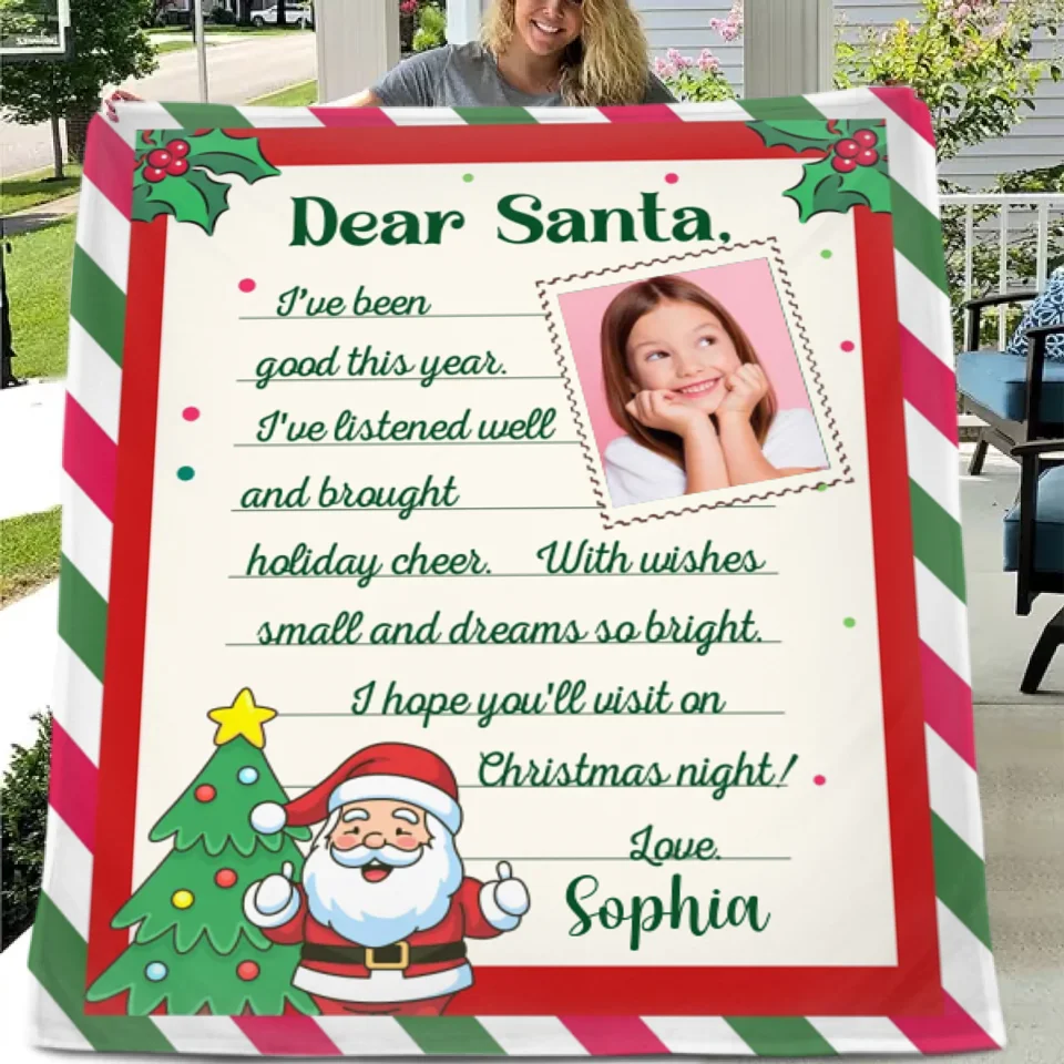 Christmas Letter Custom Blanket - Letter To Santa Soft Blanket Personalized With Photo And Name - A Gift For Child