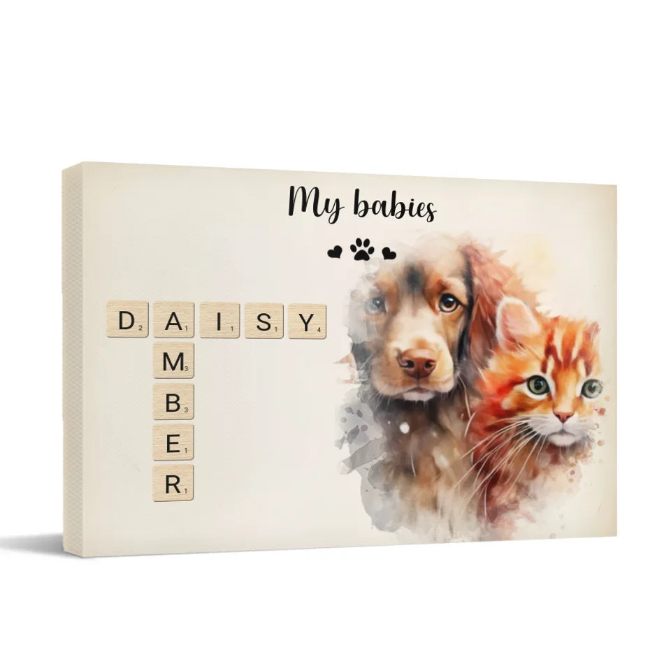 Custom Pet Wall Art - Personalized Name Crossword Puzzle And Decorative Canvas Painting With Pet Photo - Unique Gift For Pet Owner