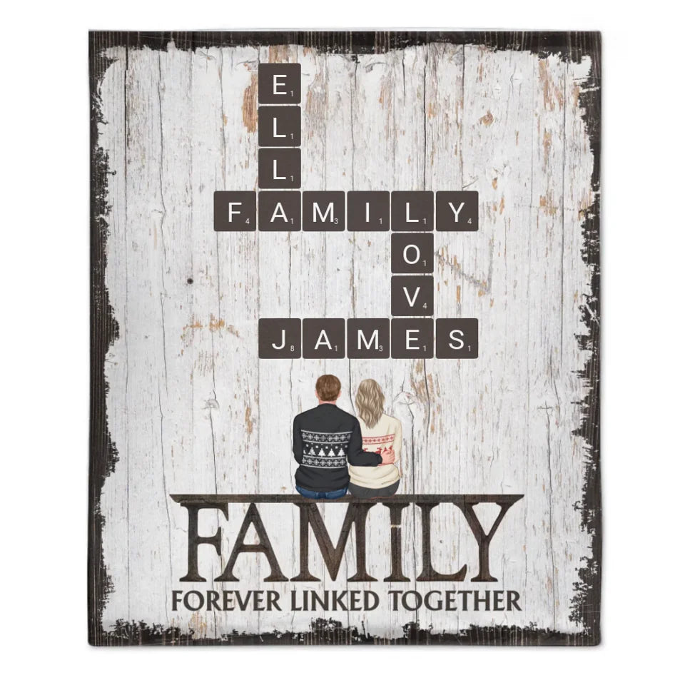 Customized Family Blankets - Soft Blanket With Personalized Family Figures And Scrabble Words - A Gift For Family