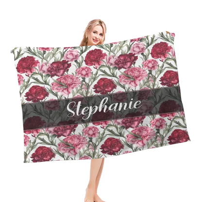 Customized Birthday Flower Blanket - Personalized Name and Floral Flannel Soft Blanket - A Gift For Friend,Ladies