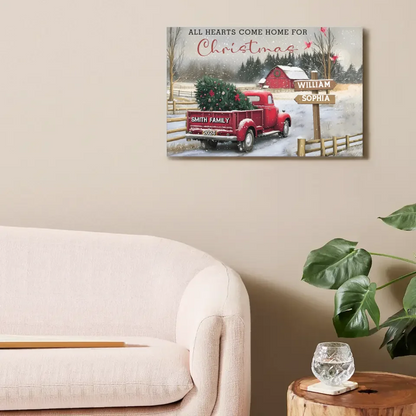 Customized Frameless Christmas Wall Decor - Personalized Custom Family Farm Christmas Truck Canvas Painting - Christmas Gifts For The Family