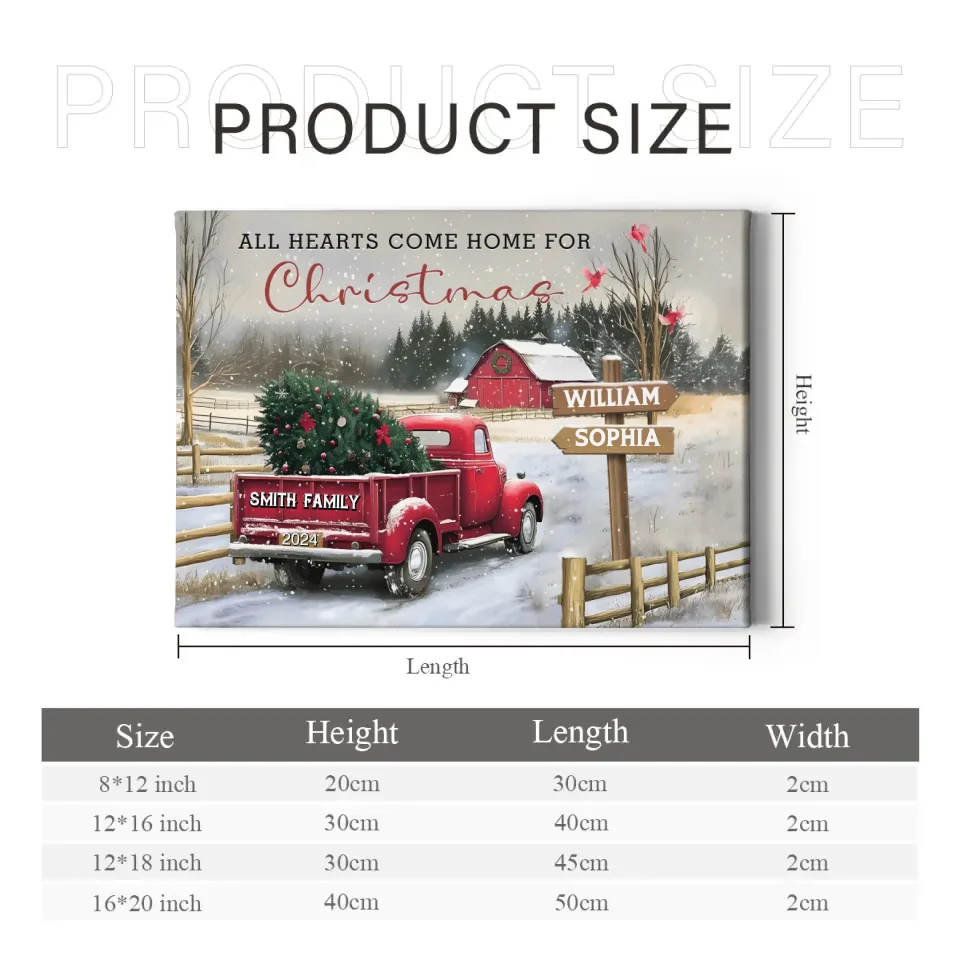 Customized Frameless Christmas Wall Decor - Personalized Custom Family Farm Christmas Truck Canvas Painting - Christmas Gifts For The Family