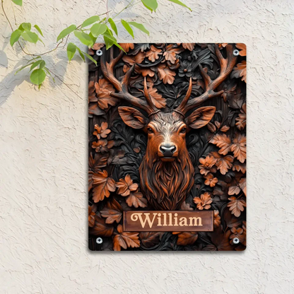 Stunning Deer Custom Tinfoil Wall Scroll - Personalized Name Art Embossed Deer Pattern Metal Pictorials - A Gift For Friend