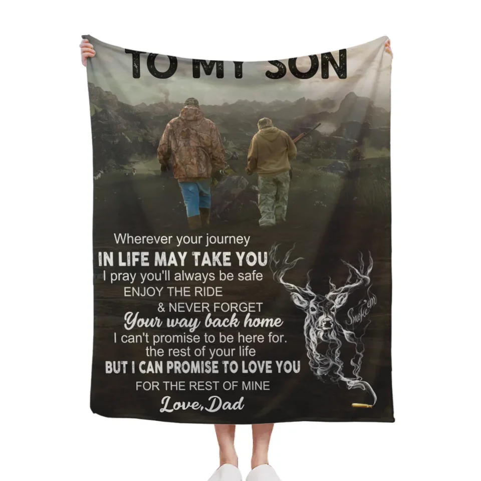 Hunting-themed Customized Blankets - Warm Text Personalized Flannel Blanket With Giver's And Recipient's Name Or Designation - Gifts Of Love For Son, Daughter, Family