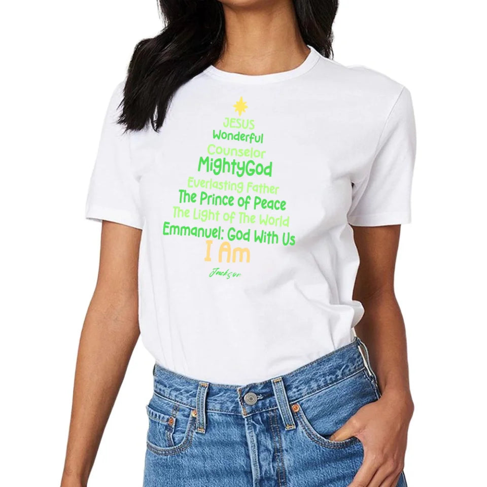 Customized Jesus-themed Text Apparel - Personalized Name Christmas Tree Shape Text Printed Costume - A Gift For Disciples Of Jesus,Yourself,Friend