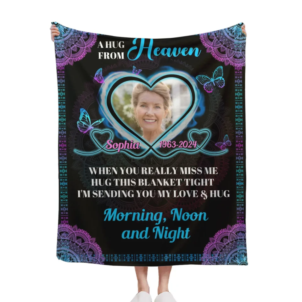 Customized Memorial Blankets - Personalized Name Time and Photo Character Memorial Flannel Blanket - A Sympathy Gift For Family,Friend,Yourself