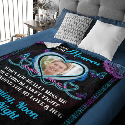 Customized Memorial Blankets - Personalized Name Time and Photo Character Memorial Flannel Blanket - A Sympathy Gift For Family,Friend,Yourself