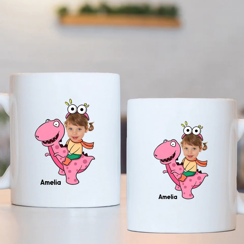 Customized Cute Dinosaur Mug - Two Color Small Dinosaur Personalized Name And Photo Mugs - A Gift For Cute Little Kids,Dinosaur Lovers