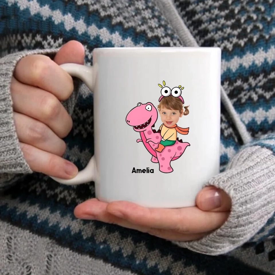 Customized Cute Dinosaur Mug - Two Color Small Dinosaur Personalized Name And Photo Mugs - A Gift For Cute Little Kids,Dinosaur Lovers