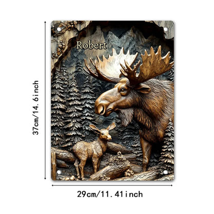 Hunting Theme Custom Wall Art - Artistic Engraved Effect Tin Painting With Personalized Name - A Gift For Friend,Hunting Enthusiasts,Colleagues