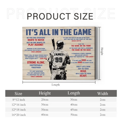 Custom Baseball Poster Art - Personalized Name, Number & Gender, Classic Color Baseball Canvas, Gift for Baseball Players & Fans