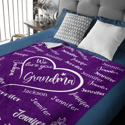 We Love You Mom Grandma - Personalized Name Custom Flannel Blanket - Gift for Grandma