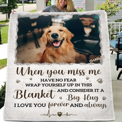 Custom Photo A Big Hug From Me - Memorial Personalized Custom Blanket - Sympathy Gift For Pet Owners, Pet Lovers