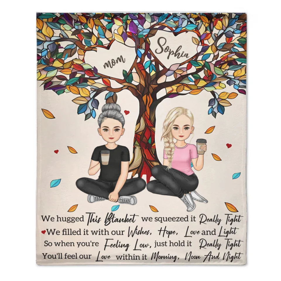 Customized Blankets for Moms and Kids - Personalized Character Cartoon Image and Name Love Tree Blanket - A Gift For Friend,Mom,Children