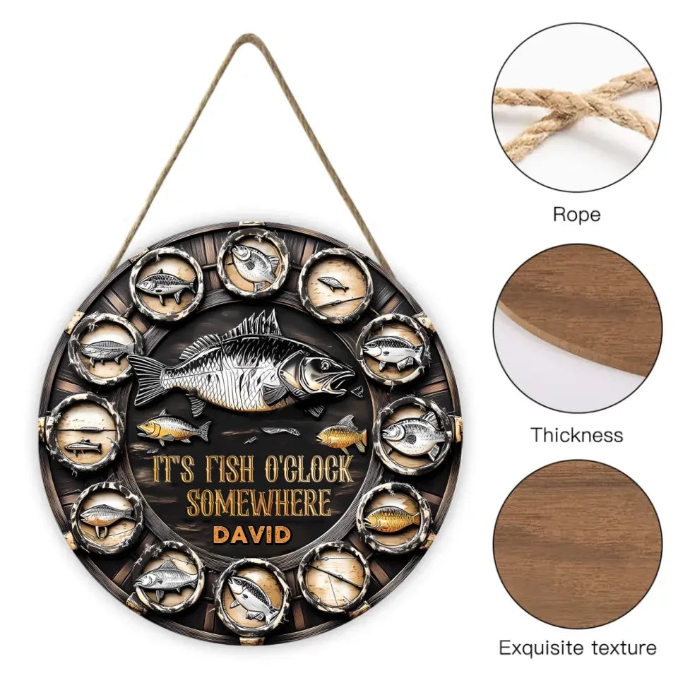 It's Fish Oclock Somewhere - Personalized Fishing Wooden Door Sign - A Gift for the Fishing Enthusiast!