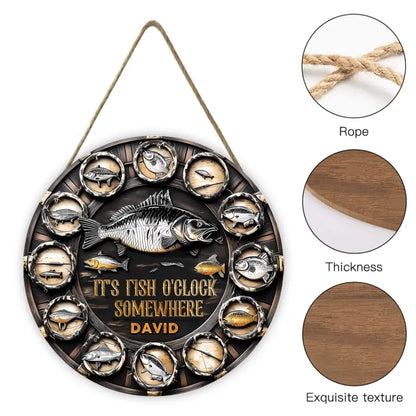 It's Fish Oclock Somewhere - Personalized Fishing Wooden Door Sign - A Gift for the Fishing Enthusiast!