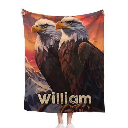 Custom Eagle Blanket - Personalized Name Sunset Background Eagle Blanket - A Gift For Bird Lover,Eagle Lover,Friend