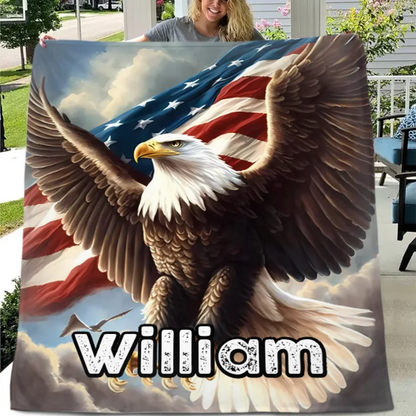 Custom Eagle Blanket - Personalized Name American Flag and Eagle in the Sky Blanket - A Gift For Bird Lover,Eagle Lover,Friend