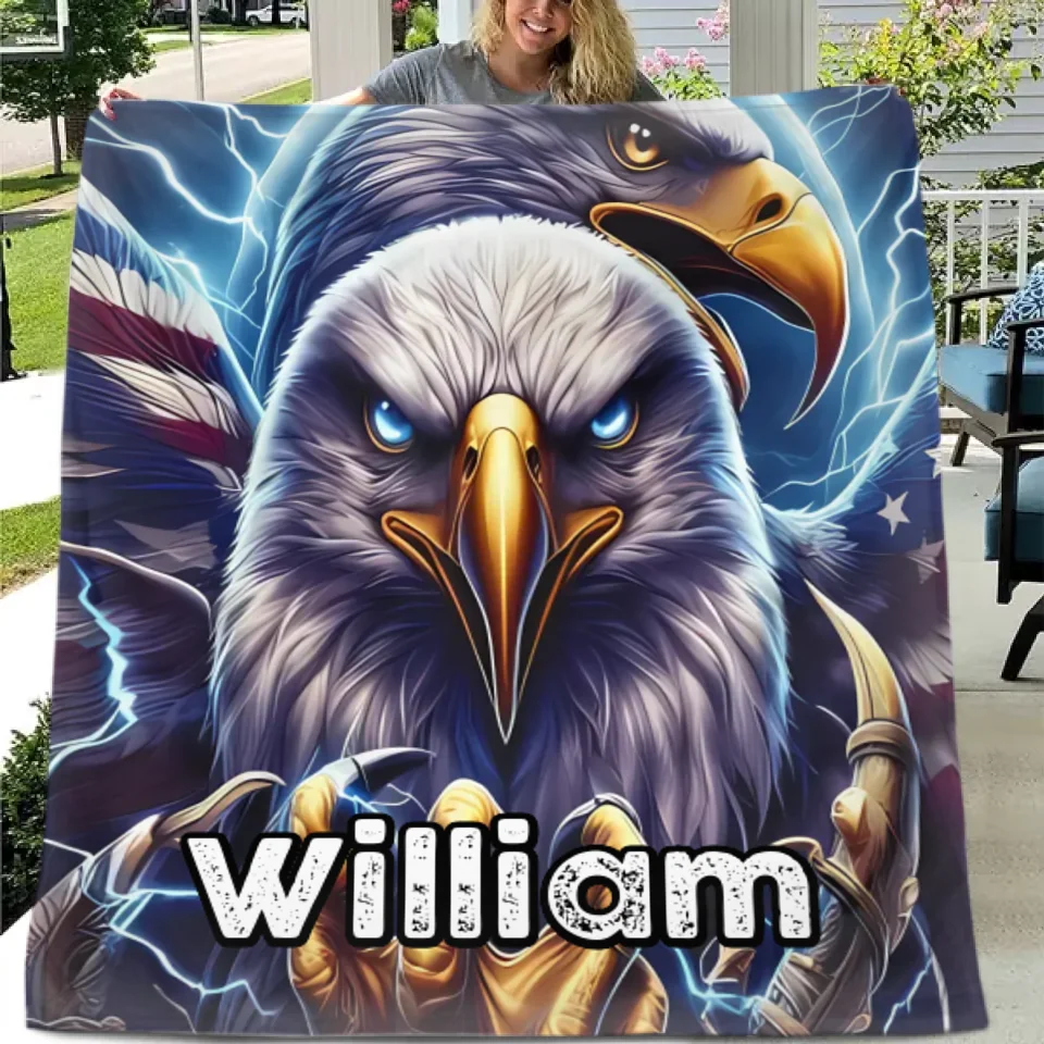 Customized Eagle Themed Blanket - Personalized Name Eagle Blanket - A Gift For Bird Lover,Eagle Lover,Friend,Colleagues