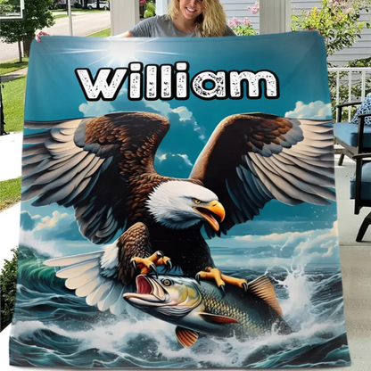 Customized Eagle Themed Blanket - Personalized Name Eagle Catching Fish Blanket - A Gift For Bird Lover,Eagle Lover,Friend,Colleagues