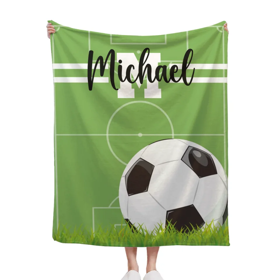 Personalized Name Custom Kids Soccer Blanket - Gifts for Kids Who Love Soccer