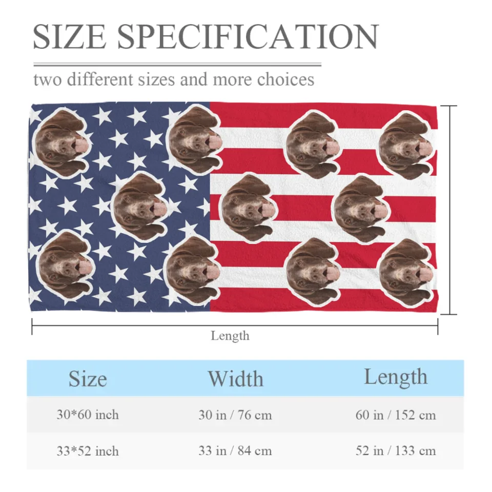 Customized Dog Photo Bath Towel with American Flag Background - Gift for Dog Lovers