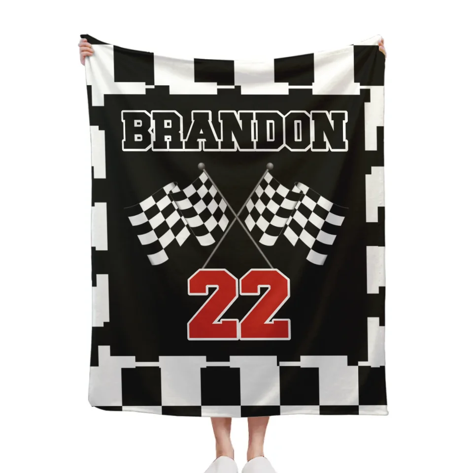 Customized Black and White Chevron Blanket - Personalized Name and Number Black and White Flag Pattern Blanket - A Gift For Friend,Colleagues