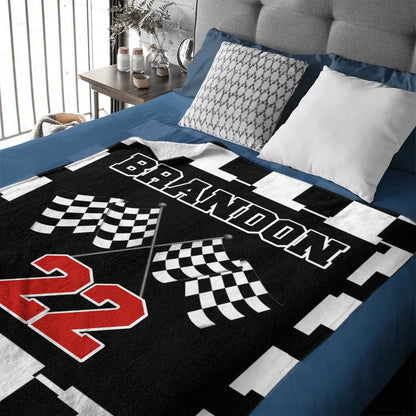 Customized Black and White Chevron Blanket - Personalized Name and Number Black and White Flag Pattern Blanket - A Gift For Friend,Colleagues