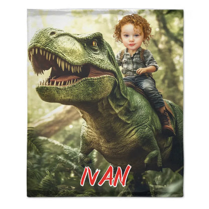 Custom Dinosaur Blankets Personalized Boy Riding Dinosaur Blanket