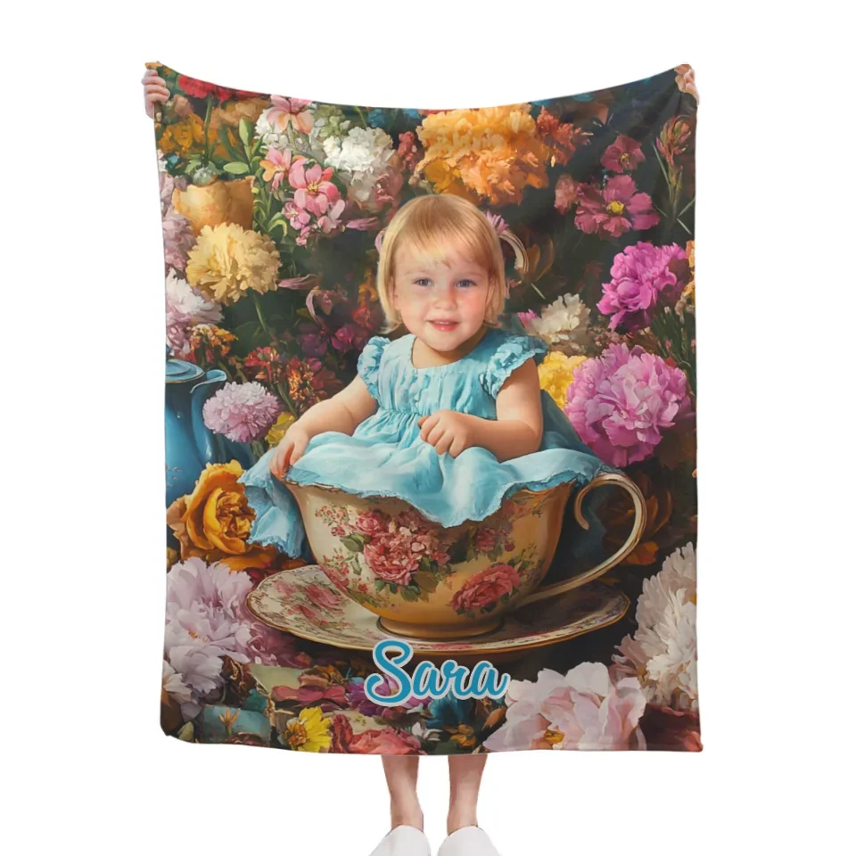 Customized Floral Blanket - Floral Wonderland Blanket Personalized with Name and Photo - A Gift For Girl,Children,Daughter