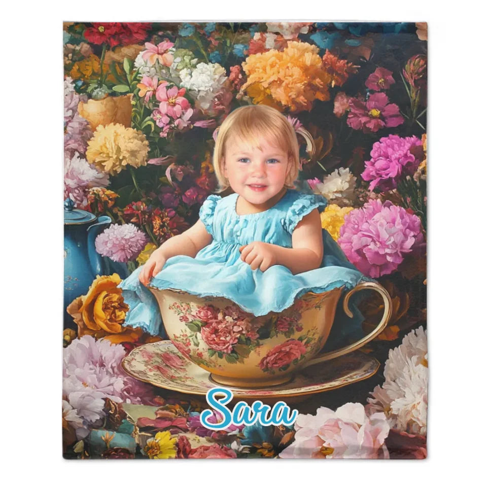 Customized Floral Blanket - Floral Wonderland Blanket Personalized with Name and Photo - A Gift For Girl,Children,Daughter