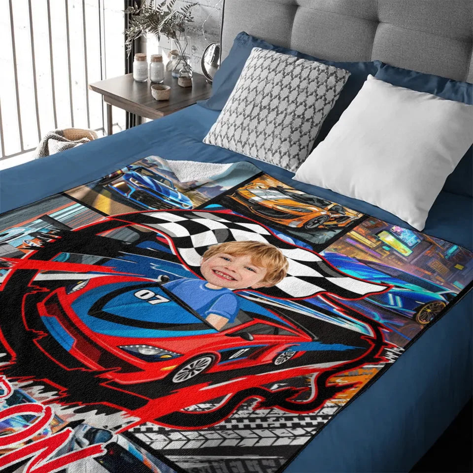 Custom Blanket Personalized Fantasy Car Truck Blanket - Gift for a child who loves car racing!