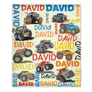 Monster Trucks Cars Motorcycles Collection - Customized Kids Name Blanket
