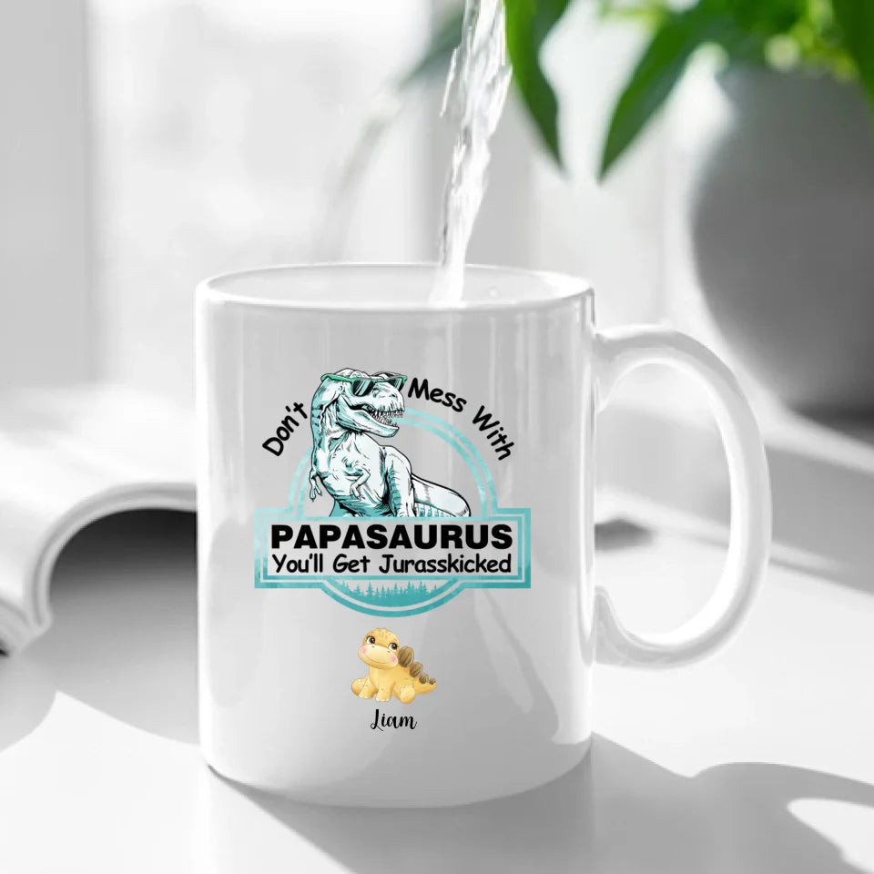 Customized Dinosaur Pattern Mug - Personalized Cartoon Dinosaur Mug with Pattern and Nickname - A Gift For Dinosaur Lovers,Family