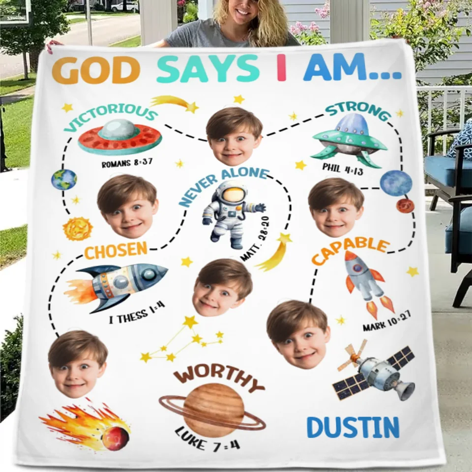 Blankets with Customisable Photo - Personalised Photo and Name Cartoon Print Blanket - A Gift For Boy,Girl,Grandchildren