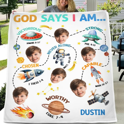 Blankets with Customisable Photo - Personalised Photo and Name Cartoon Print Blanket - A Gift For Boy,Girl,Grandchildren