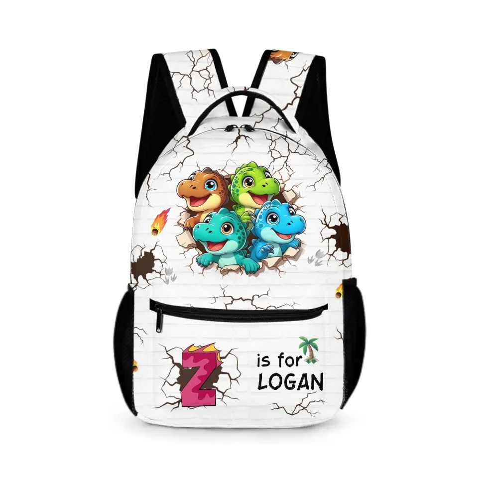 Customised Dinosaur Themed School Bags - Personalised Name and Dinosaur Style Initials Backpack - A Gift For Children,Dinosaur Lovers