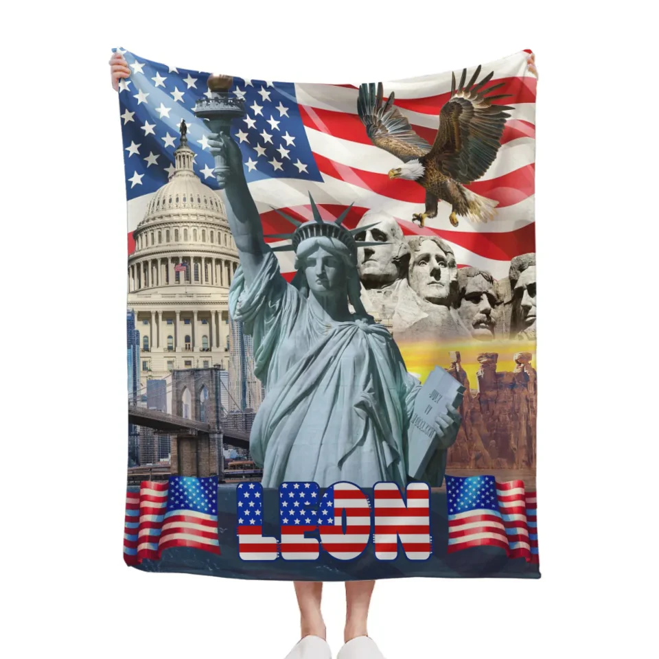 Custom American Flag Blanket - American Stars and Stripes Blanket that can be Personalised with Name - A Gift For Patriots,Friend,Family