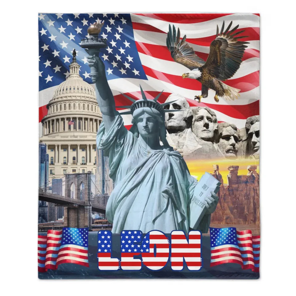 Custom American Flag Blanket - American Stars and Stripes Blanket that can be Personalised with Name - A Gift For Patriots,Friend,Family