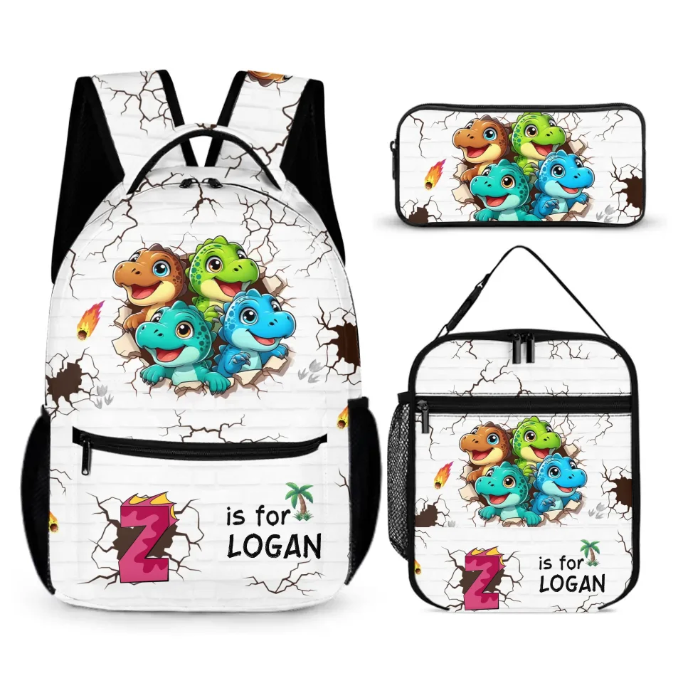 Customised Dinosaur Themed School Bags - Personalised Name and Dinosaur Style Initials Backpack - A Gift For Children,Dinosaur Lovers