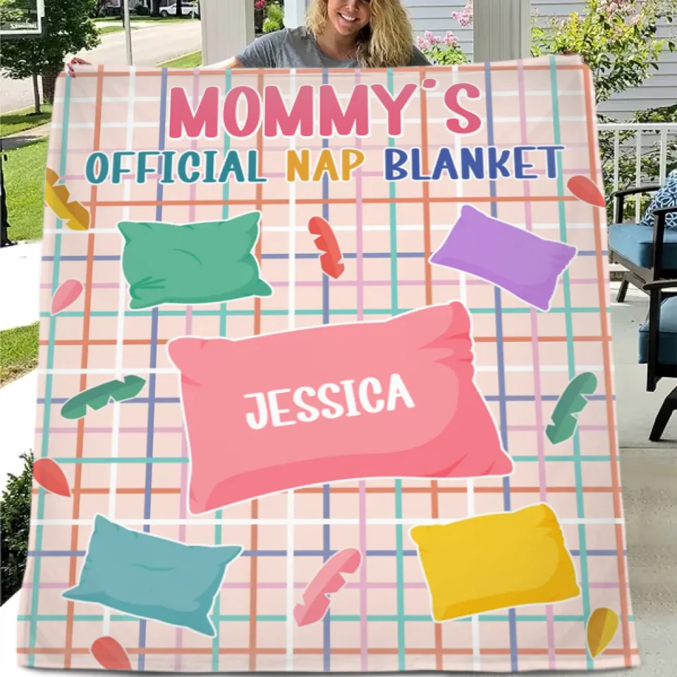 Customized Flannel Blanket - Personalized Nickname and Name Macaron Colorway Pillow Pattern Blanket - A Gift For Mom,Grandma,Family