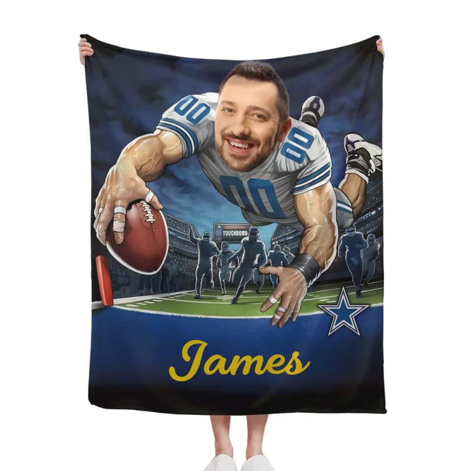 Customised Football Themed Blankets - Personalised Photo and Name Footballer Blankets - A Gift For Father,Football Players,Football Lovers