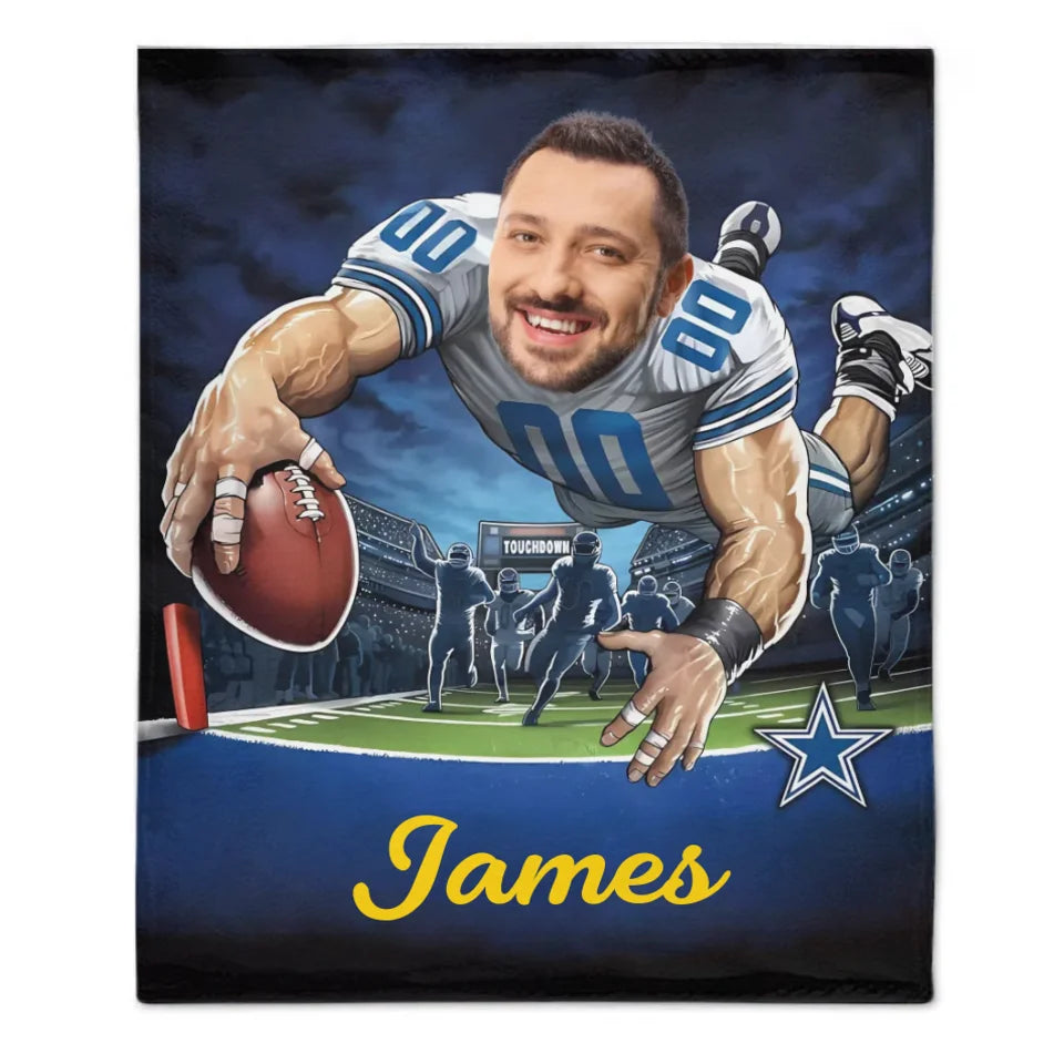 Customised Football Themed Blankets - Personalised Photo and Name Footballer Blankets - A Gift For Father,Football Players,Football Lovers