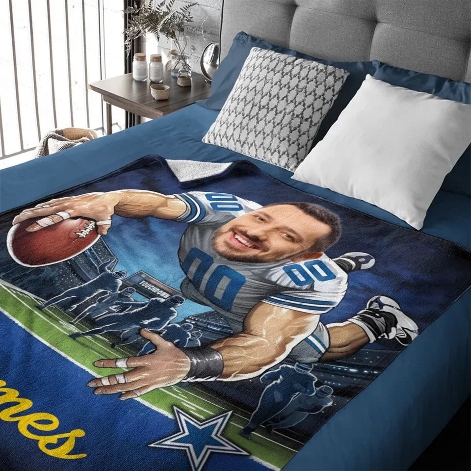 Customised Football Themed Blankets - Personalised Photo and Name Footballer Blankets - A Gift For Father,Football Players,Football Lovers