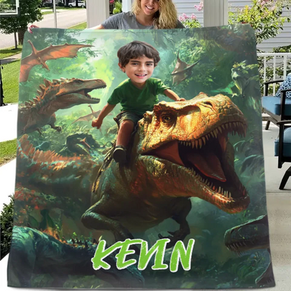 Custom Dinosaur Blankets Personalized Boy Riding Dinosaur Blanket