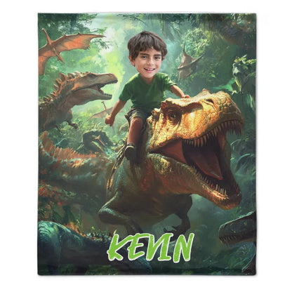 Custom Dinosaur Blankets Personalized Boy Riding Dinosaur Blanket