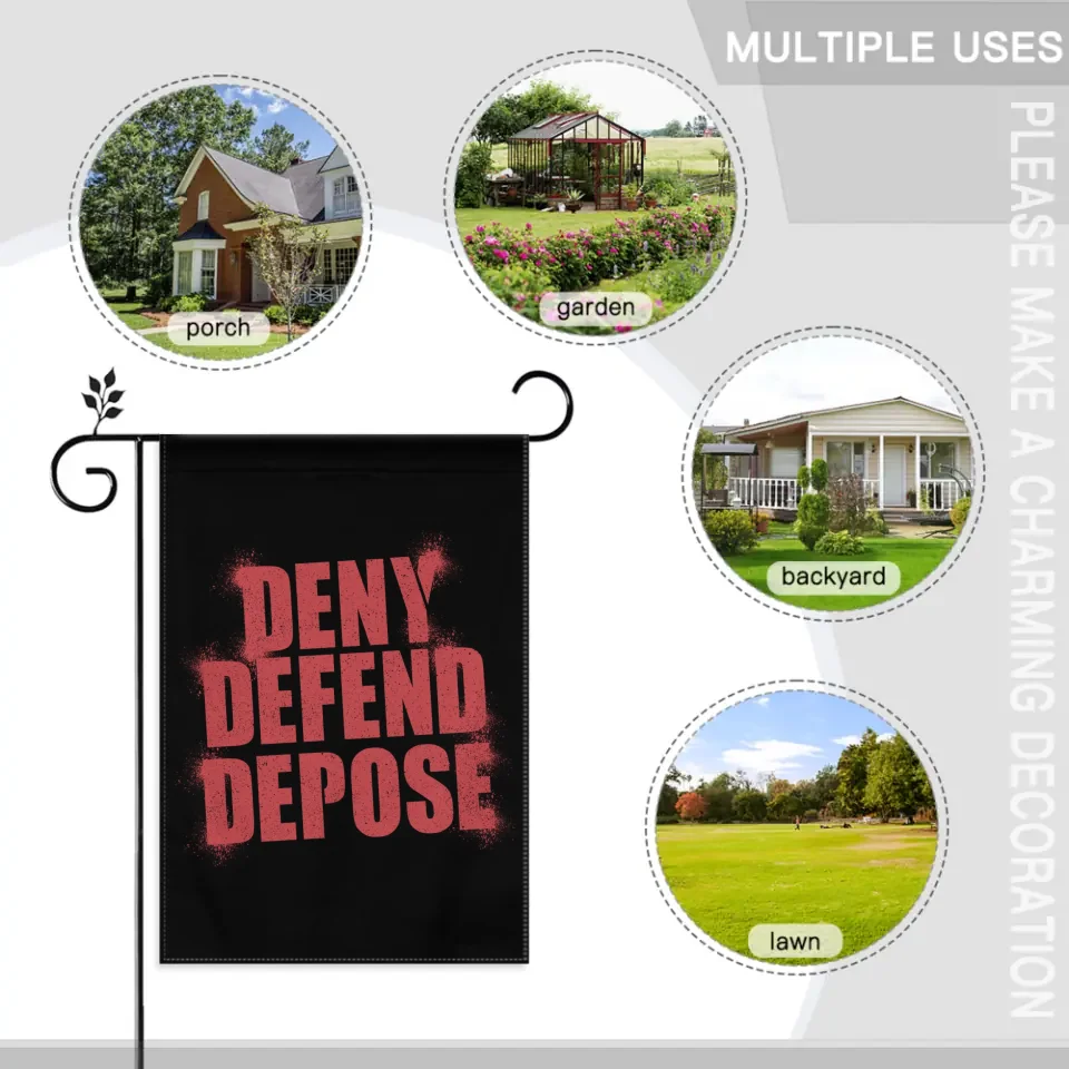 Deny,Defend and Depose Themed Spray Paint Text Effect Garden Decorative Flag - A Gift For Friend,Family,Colleagues,Roommates